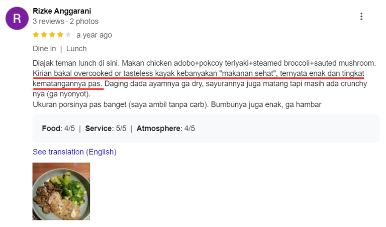 Testimoni pelanggan Terra terhadap rasa makanan yang enak