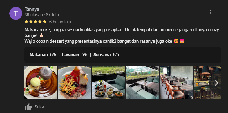 Testimoni restoran dengan makanan yang harga dan kualitasnya setara